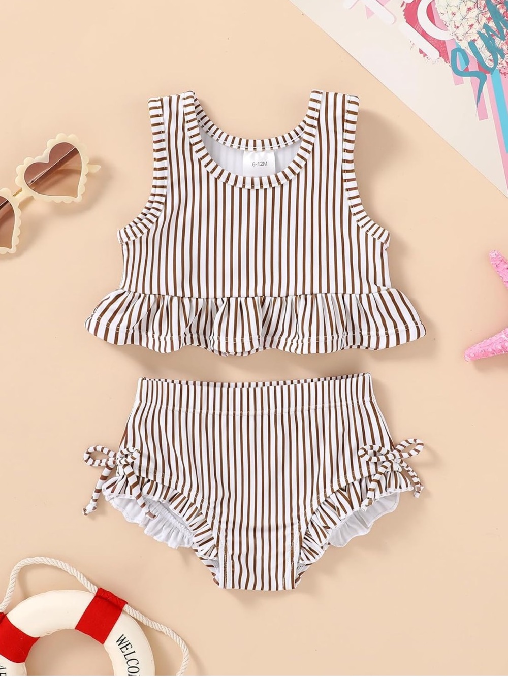HAPPYMA Baby Swimsuit Toddler Girl Bathing Suit Summer Stripe Bikini Set Beach